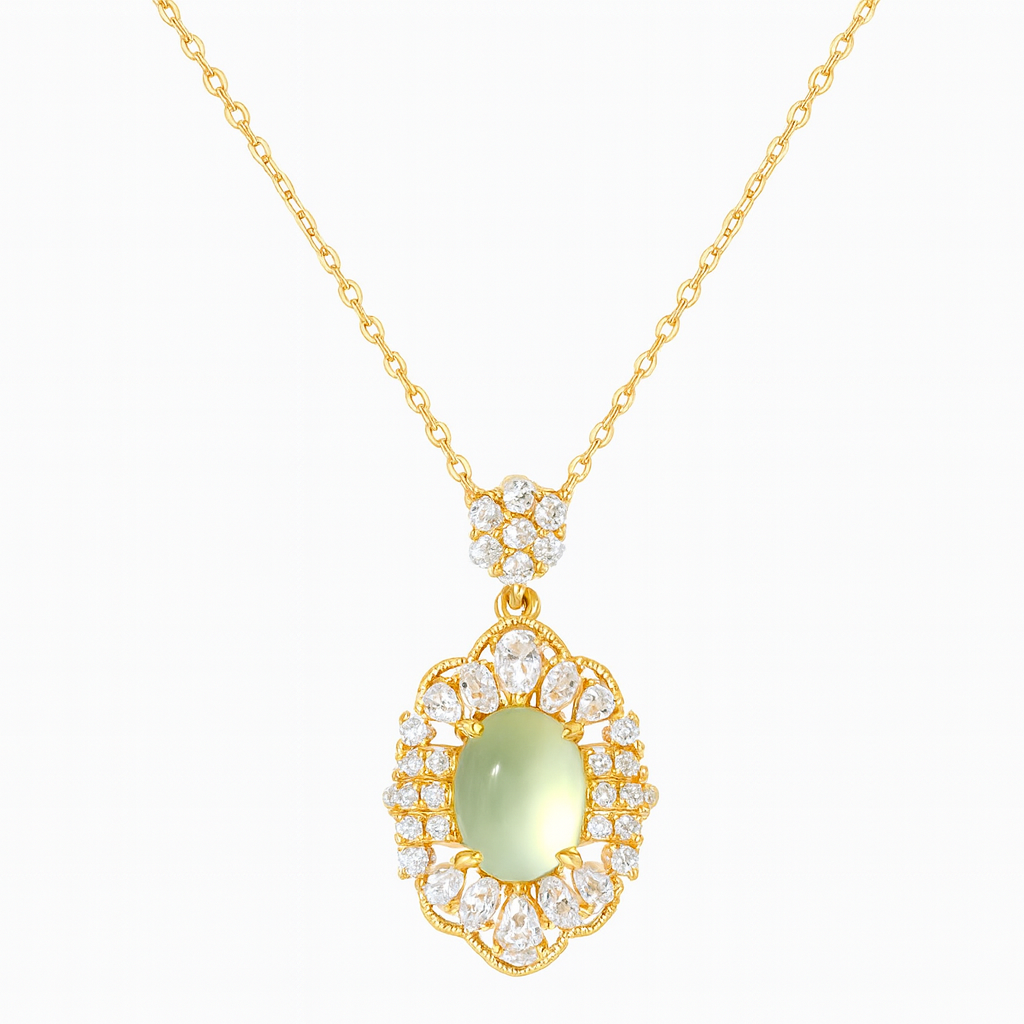 Brazilian Grape Chalcedony Necklace – Oval Cabochon with Gold-Plated Sterling Silver (1) Jewelry by Stone Blessings