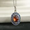 Garnet Pendant Necklace – 925 Sterling Silver with Blue Enamel (3) Jewelry by Stone Blessings