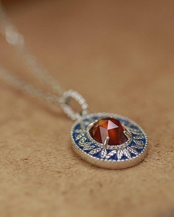 Garnet Pendant Necklace – 925 Sterling Silver with Blue Enamel (4) Jewelry by Stone Blessings