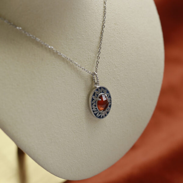 Garnet Pendant Necklace – 925 Sterling Silver with Blue Enamel (5) Jewelry by Stone Blessings