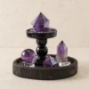 Amethyst Point and Sphere Set on Dark Wood Tray