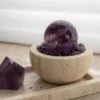 Amethyst Sphere and Point in Travertine Bowl with Tray close-up