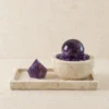 Amethyst Sphere and Point in Travertine Bowl with Tray