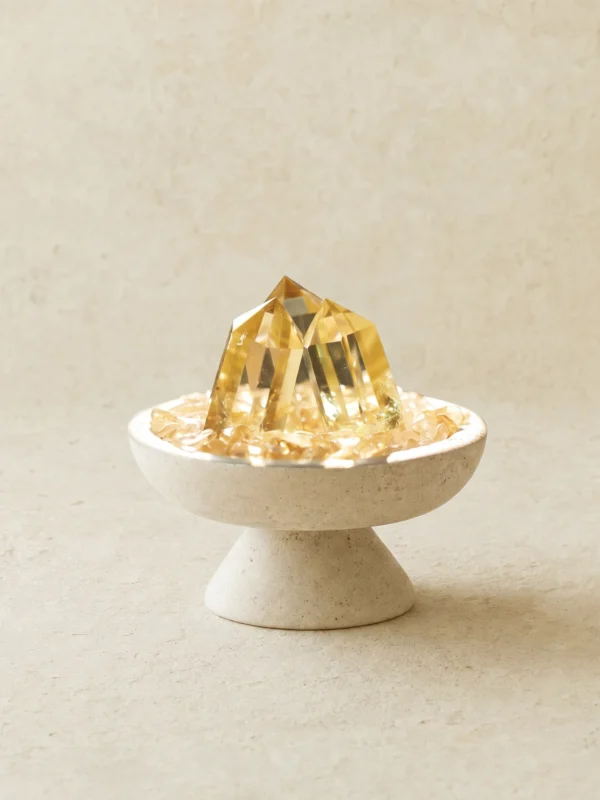Citrine Cluster in Pedestal Bowl front view