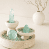 Fluorite Three Forms on Travertine styled in a neutral interior