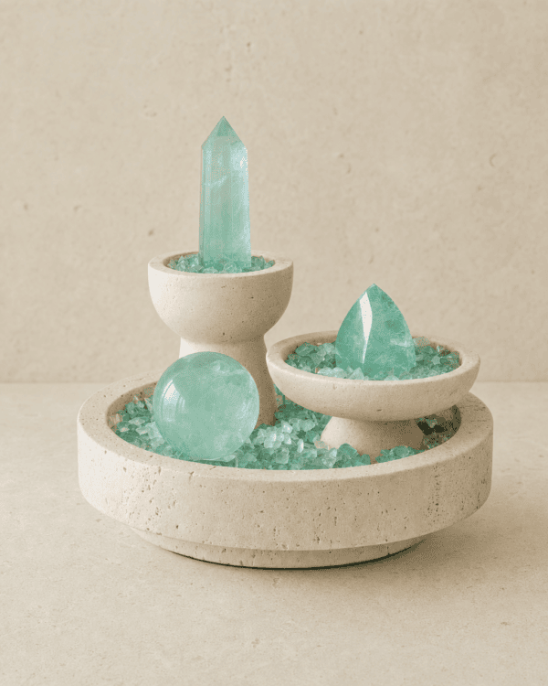 Fluorite Three Forms on Travertine