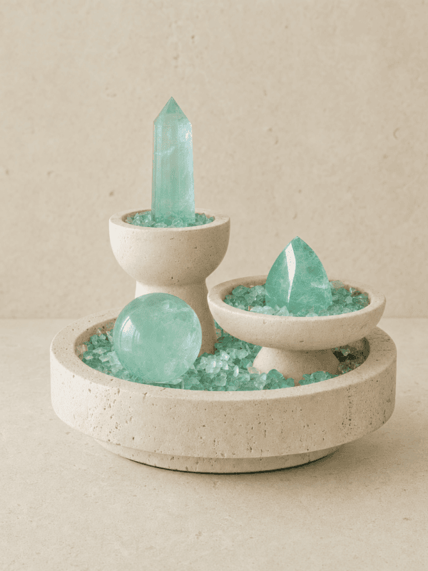 Fluorite Three Forms on Travertine