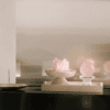 Rose Quartz Two-Piece Set on Travertine Tray styled as minimalist console decor