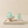 Fluorite Points and Sphere on Travertine Tray