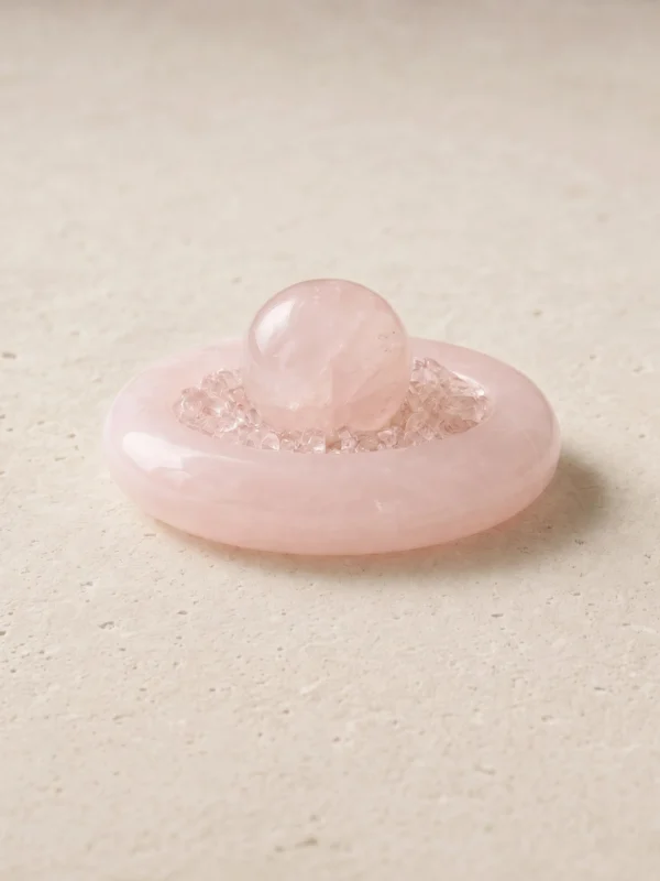 Rose Quartz Sphere in Pink Marble Vessel